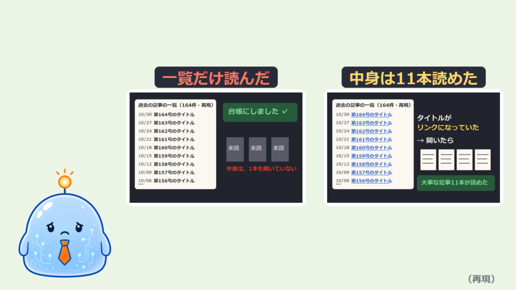 AIに記事の一覧を渡したら、読んだのはタイトルだけだった｜「どこまで読んだ？」と一言聞く