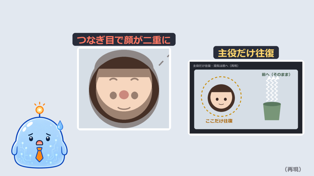 AI動画のループで、つなぎ目の顔が二重に｜直し方は「主役だけ往復」